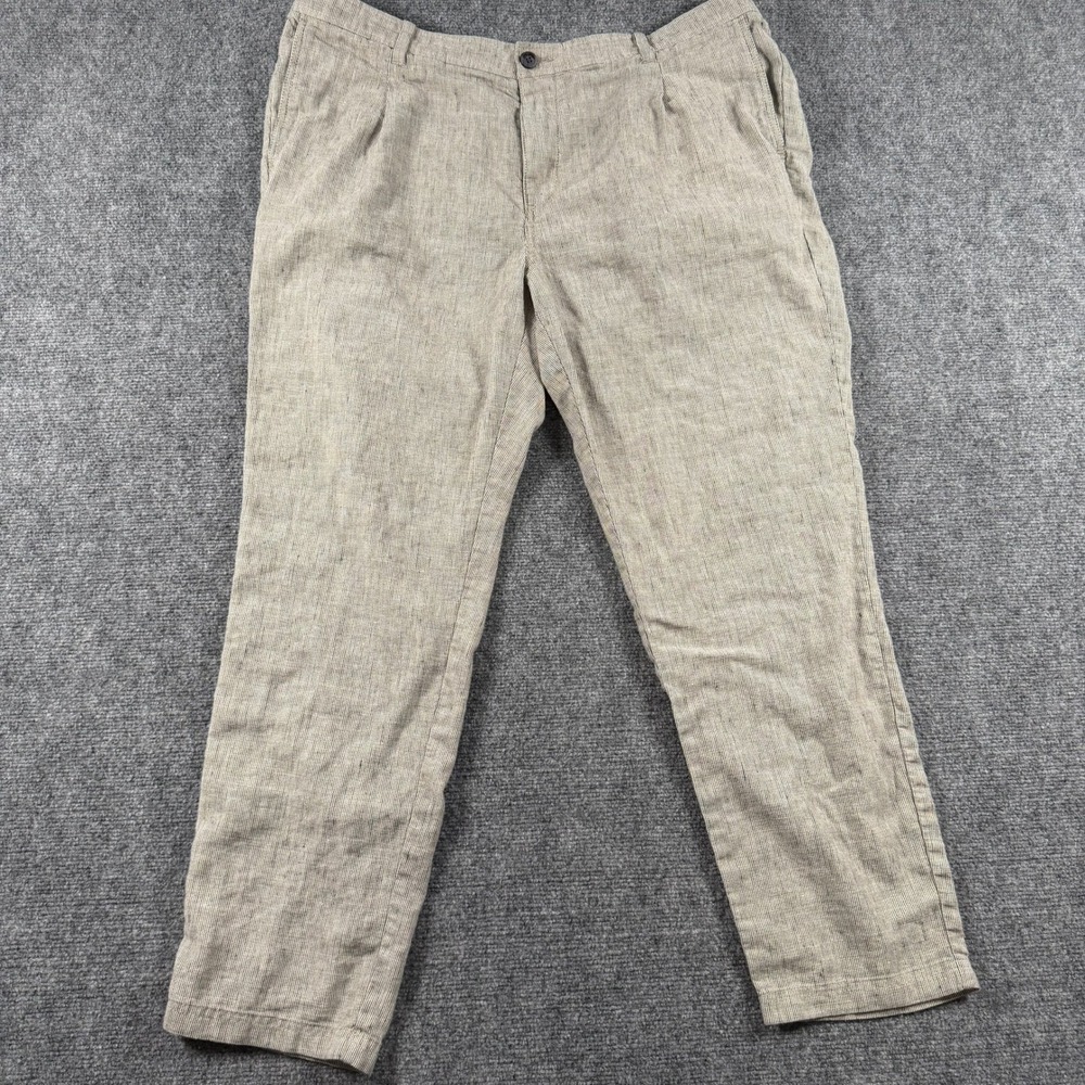 Tommy Bahama Pants Mens XXL Beige Pinstripe Linen Blend Elastic Waist Casual